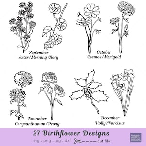 Birth month flower svg, Wildflower svg, Birth flower bouquet, Botanical svg, Floral Svg, Daisy Svg, Rose Svg, flowers svg, flower png