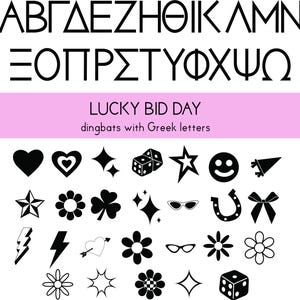 Lucky Icons, griechische Buchstaben Dingbats Set - Ikonen, Klee, Hufeisen und griechische Symbole für Sorority & Fraternity Crafts