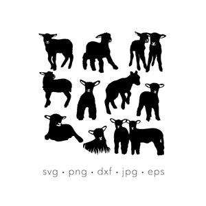 Bundle SILHOUETTE D'AGNEAU, svg animaux de la ferme bébé, mouton svg, clipart bébé agneau, Silhouette coupe fichier, Cricut, fichier découpé au laser dxf, eps.