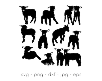 LAMB SILHOUETTE SVG Bundle, baby farm animal svg, sheep svg, baby lamb clipart, Silhouette cut file, Cricut, laser cut file dxf, eps.