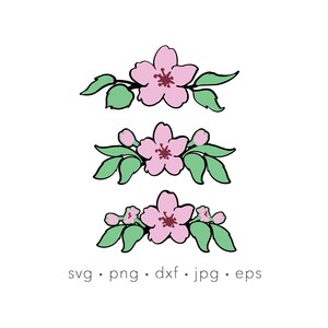 Pacchetto SVG fiori di ciliegio, bouquet di tre fiori SVG, Sakura, fiori a strati SVG, file di taglio Silhouette, sublimazione, file di taglio laser, floreale