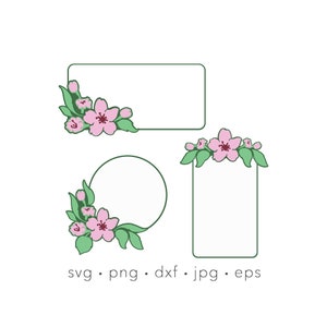 Kirschblüte svg bündel, Blumenrahmen svg, Sakura, Schneidedatei für Silhouette, Cricut, Laserschnittdatei, Blumen svg, Sublimation, Blumenetiketten