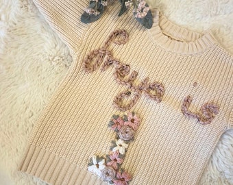 Personalized Name Jumper | Hand Embroidered Name Jumper | Babies First Birthday Outfit | First Birthday Gift | Custom Age Jumper | boy girl