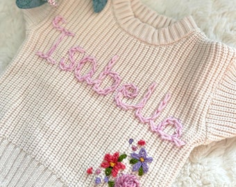 Personalized Baby Name Jumper | Baby Christmas Gift | Embroidered Knit Jumper | Baby Girls Jumper | New Baby Gift | Baby Jumper | flowers