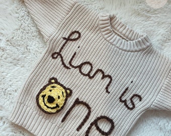 Personalized Winnie the Pooh Sweater | First Birthday Gift | Pooh Bear Jumper | Unisex Newborn Baby Gift | Personalized Girl Boys Birthday