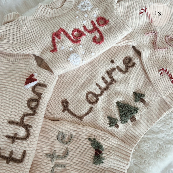 First Christmas | Personalized Baby Name Jumper | Hand Embroidered Knit Jumper | Keepsake | Baby's First Christmas Gift | Newborn | Toddler