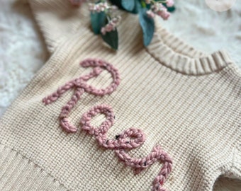 Personalized Baby Name Jumper | Hand Embroidered Knit Jumper | Girls Boys Unisex | Newborn, Toddler, Child Gift| New Baby Gift | Baby Jumper