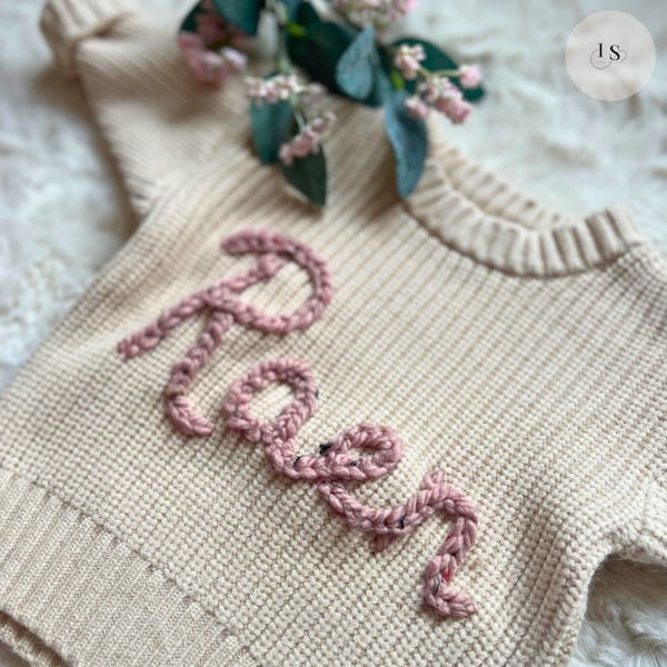 Personalized Baby Name Jumper | Hand Embroidered Knit Jumper | Girls Boys Unisex | Newborn, Toddler, Child Gift| New Baby Gift | Baby Jumper