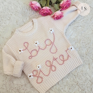 Big Sister Jumper | Little Sister | Personalized Baby Jumper | Embroidered Knit Jumper | Pregnancy Announcement | Baby Girl Matching Jumper