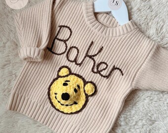 Personalized Winnie the Pooh Sweater | Custom Name Jumper | Pooh Bear Jumper | Unisex Newborn Baby Gift | Personalized Girl Boys Birthday