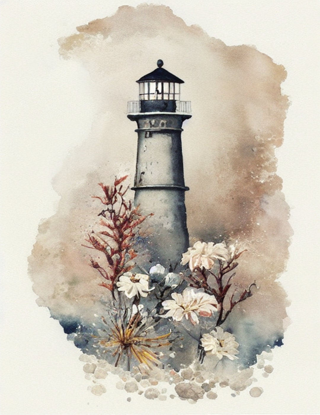 Rustic Flower Ocean Lighthouse Wall Art | PRINTABLE Digital - Etsy