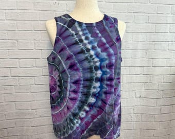 Ice Dye Tie Dye Incline Sleeveless Top, Dark Colorful, Large