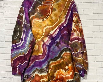 Ice Dye Geode Sweatshirt: Fall Colors Tunic, Long Sleeve - Large