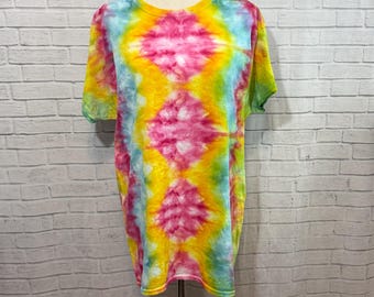 Ice Dye Diamond Print T-shirt, Tie Dye, Colorful, Unisex Large