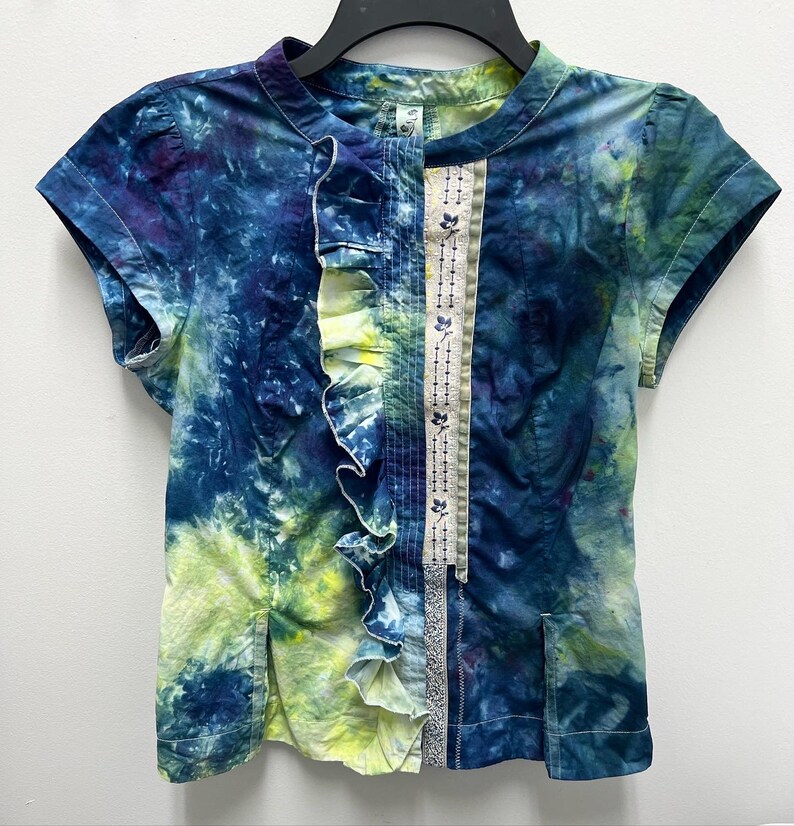 Watercolor Ice Dye Tie Dye Upcycled Anthropologie Top Small/4 image 3