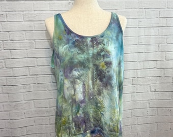 Green Ice Dye Lace Detail Sleeveless Top Extra Large