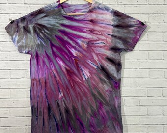 Ice Dyed Sunburst T-Shirt: Unisex Medium, Purple Blue Gray