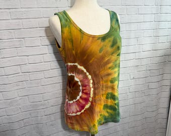 Ice Dyed Sunflower Tank, Size Large