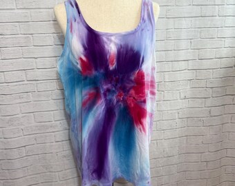 Sunburst Tank Top, Ice Dye Tie Dye, 2X, Pink and Blue
