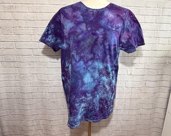 Ice Dyed Dark Color Tie Dye T-Shirt, Unisex Large, Blue, Purple, Pink
