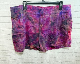 Upcycled Ice Dyed Linen Shorts, Pockets, Misses 16 XL