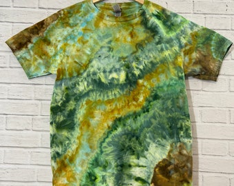 Green Brown Geode Tee, Ice Dye, One of a Kind, YOUTH large, Tie Dye, Camo