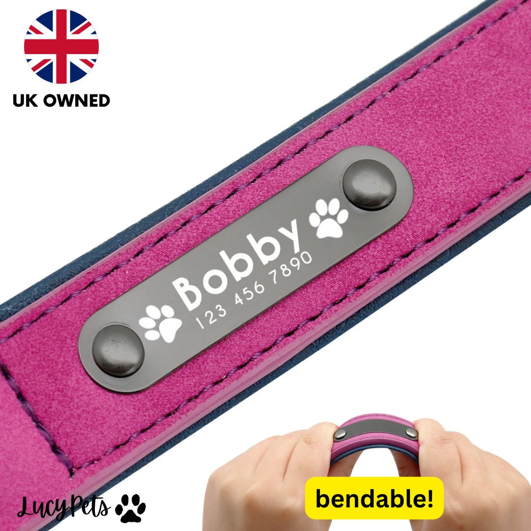 Personalised Leather Dog Collar With Name, Engraved Dog Collars, Custom