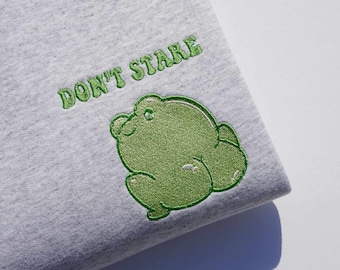 Don’t Stare Frog Booty Embroidered Crewneck Sweatshirt, Funny Cheeky Frog Sweater, Cute Kawaii Winking Frog Sweatshirt, Frog Lover Gift