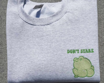 Don’t Stare Frog Booty Embroidered Crewneck Sweatshirt, Funny Cheeky Frog Sweater, Cute Kawaii Winking Frog Sweatshirt, Frog Lover Gift