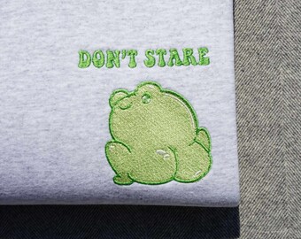 Don’t Stare Frog Booty Embroidered Crewneck Sweatshirt, Funny Cheeky Frog Sweater, Cute Kawaii Winking Frog Sweatshirt, Frog Lover Gift