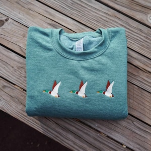 Flying Ducks Embroidered Crewneck Sweatshirt, Embroidered Mallards Sweatshirt, Embroidered Bird Lover Sweatshirt, Gift for Bird Watchers