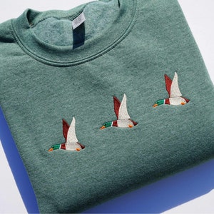 Flying Ducks Embroidered Crewneck Sweatshirt, Embroidered Mallards Sweatshirt, Embroidered Bird Lover Sweatshirt, Gift for Bird Watchers