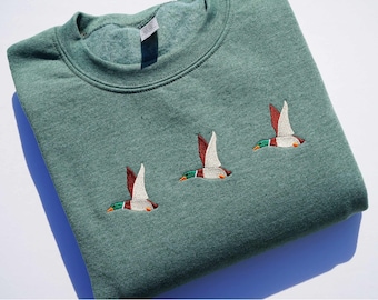 Flying Ducks Embroidered Crewneck Sweatshirt, Embroidered Mallards Sweatshirt, Embroidered Bird Lover Sweatshirt, Gift for Bird Watchers