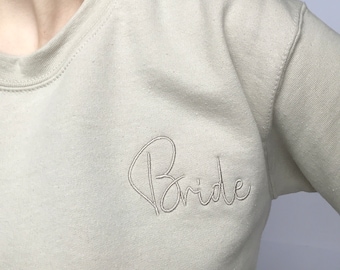 Embroidered Bride Crewneck Sweatshirt, Custom Bridal Gift, Engagement Gift, Personalized Embroidered Wife Sweatshirt, Bridesmaid Proposal