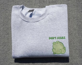 Don’t Stare Frog Booty Embroidered Crewneck Sweatshirt, Funny Cheeky Frog Sweater, Cute Kawaii Winking Frog Sweatshirt, Frog Lover Gift