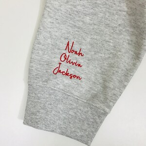 Custom Curved Neckline Embroidered Mama Sweatshirt with Custom Text on Sleeve, Embroidered Mother&#39;s Day Gift Crew Sweatshirt, Mom Birthday