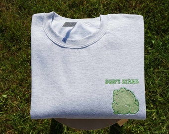 Don’t Stare Frog Booty Embroidered Crewneck Sweatshirt, Funny Cheeky Frog Sweater, Cute Kawaii Winking Frog Sweatshirt, Frog Lover Gift
