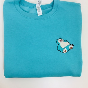 Turquoise Sleepy Monster Crewneck, Embroidered Anime Sweatshirt, Comfy One-of-a-Kind, Anime Lover Gift, Gamer Streamer Streetwear