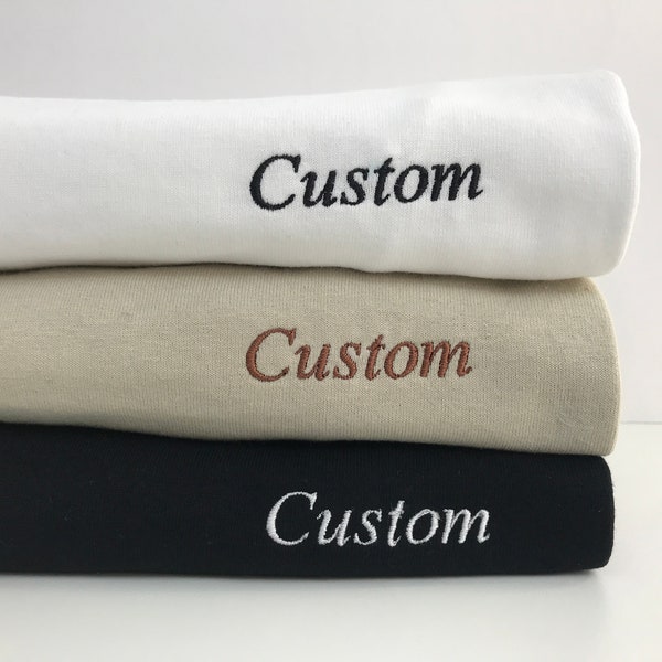 Custom Embroidered Short Sleeve T-Shirt, Custom Font Name Roman Numeral Date Birthday Wedding Gift, Custom Embroidered Lyrics Shirt