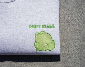 Don’t Stare Frog Booty Embroidered Crewneck Sweatshirt, Funny Cheeky Frog Sweater, Cute Kawaii Winking Frog Sweatshirt, Frog Lover Gift