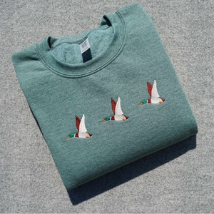 Flying Ducks Embroidered Crewneck Sweatshirt, Embroidered Mallards Sweatshirt, Embroidered Bird Lover Sweatshirt, Gift for Bird Watchers