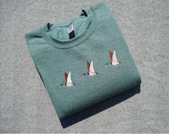 Flying Ducks Embroidered Crewneck Sweatshirt, Embroidered Mallards Sweatshirt, Embroidered Bird Lover Sweatshirt, Gift for Bird Watchers