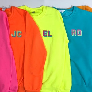 Neon Shadow Block Custom Monogram Embroidered Crewneck Sweatshirt, Greek Life Sorority Loungewear, Monogram Gift Her, Personalized Monogram