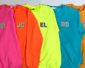 Neon Shadow Block Custom Monogram Embroidered Crewneck Sweatshirt, Greek Life Sorority Loungewear, Monogram Gift Her, Personalized Monogram