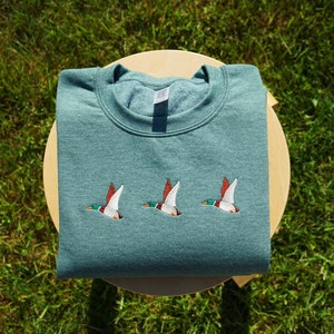 Flying Ducks Embroidered Crewneck Sweatshirt, Embroidered Mallards Sweatshirt, Embroidered Bird Lover Sweatshirt, Gift for Bird Watchers