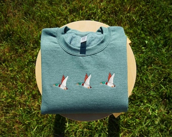 Flying Ducks Embroidered Crewneck Sweatshirt, Embroidered Mallards Sweatshirt, Embroidered Bird Lover Sweatshirt, Gift for Bird Watchers