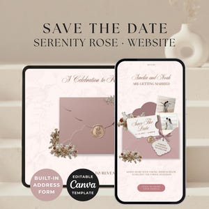 Dusty Rose Save the Date Website with Address Form | Muted Pink Digital Save the Date Canva Template Blush Pink Wedding Date Reminder Canva