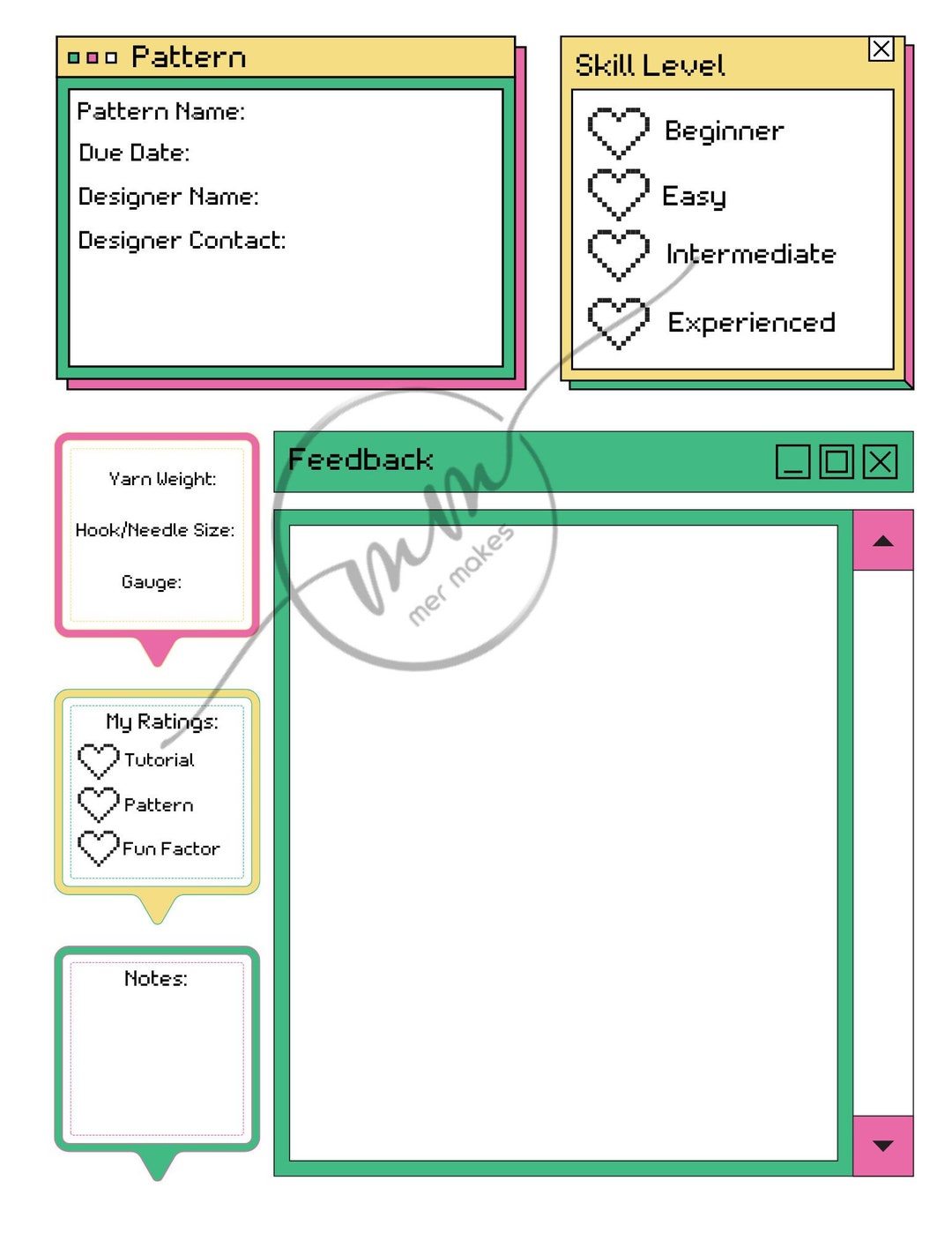 Crochet / Knitting Pattern Tester Printable Pattern Tracker Etsy