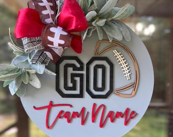 Custom Football Door Hanger: Personalized Team Colors, 3D Wood Letters