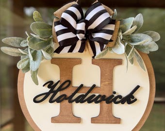 Personalized Family Name Door Hanger | Custom Monogram Sign | Farmhouse Front Door Decor | Christmas Gift | Last Name Sign